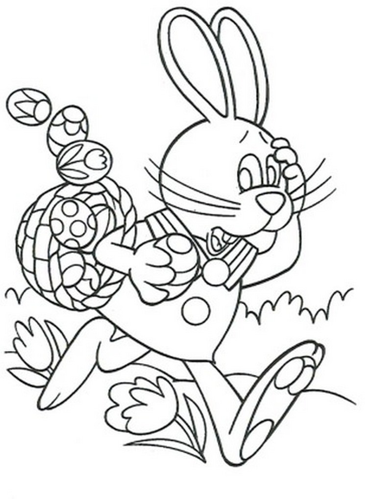 coloriage lapin et son panier d oeufs de paques
